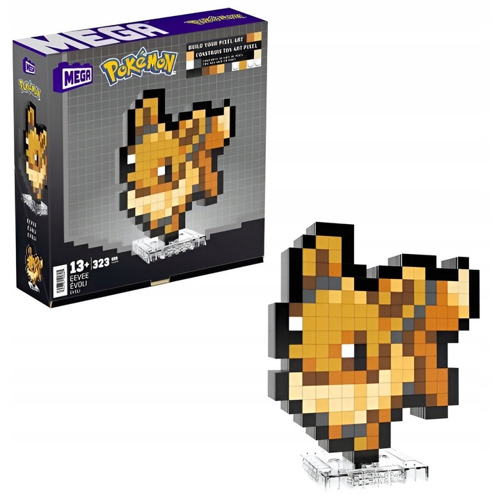 Set Cuburi Mega Pokemon Pixel Eevee, 323 Piese, 15 cm