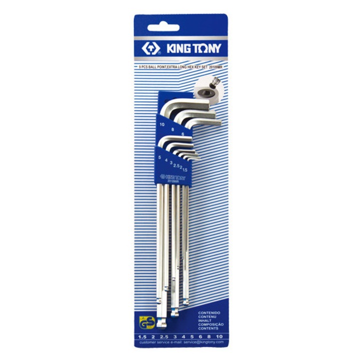 Set chei imbus HEX tip L 1.5-10mm extra lungi, KING TONY