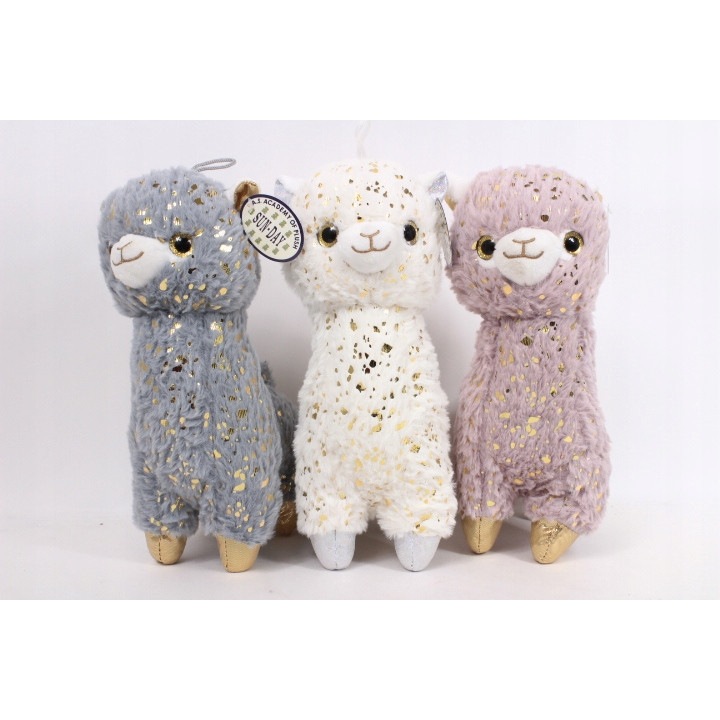 Alpaca Moale 30cm, 3 Culori Pastelate cu Accente Aurii