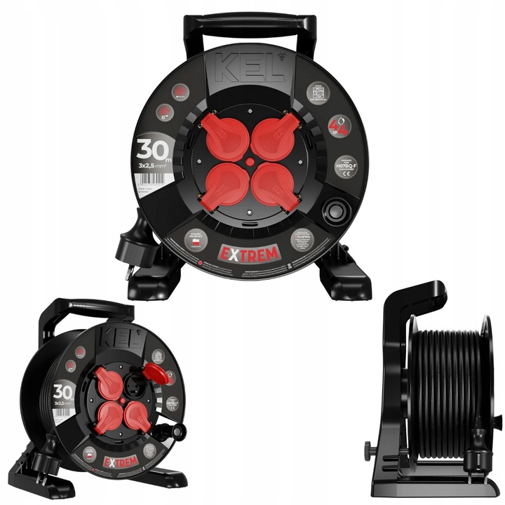 Prelongitor Tambur 30m 4 Prize IP44 cablu rezistent 3x2.5 H07BQ-F