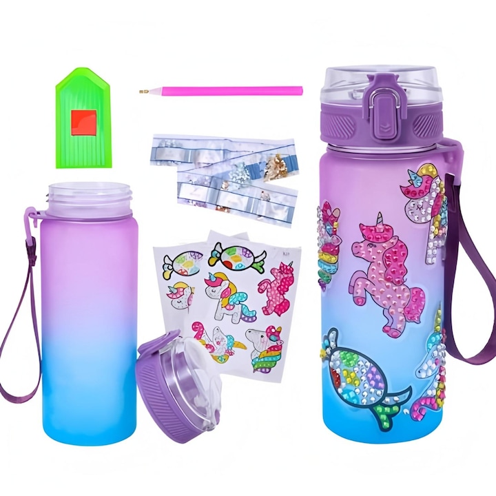 Set de artizanat pentru copii, kit de decorare sticla apa, pictura cu diamante, 21x7x7cm, multicolor