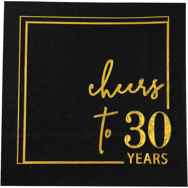 Комплект от 50 салфетки, 3 слоя, детайл със златно фолио, 12,5x12,5 см, черни