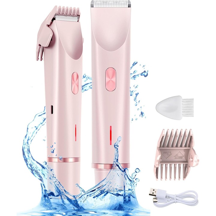 Епилатор 2 в 1 за жени, мокро и сухо ползване, зареждане Type-C, преносим, водоустойчив, розов