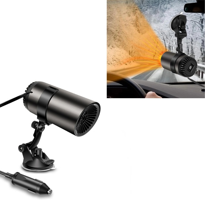 Преносима автомобилна аеротерма, 12V, отопление и охлаждане, стойка с вендуза, черна