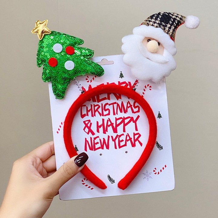 Bentita de par Craciun, Mos Craciun, om de zapada, cerb, set de decoratiuni pentru petrecerea de sarbatori, multicolor