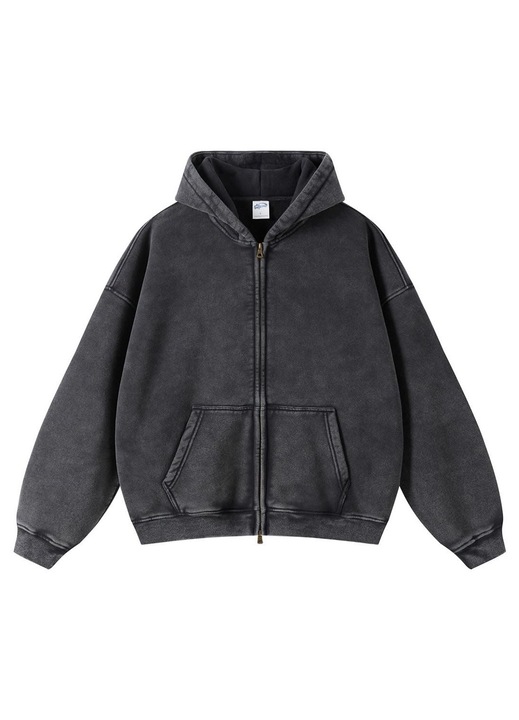 Túlméretezett férfi kapucnis pulóver Acid Wash, fekete, L méret
