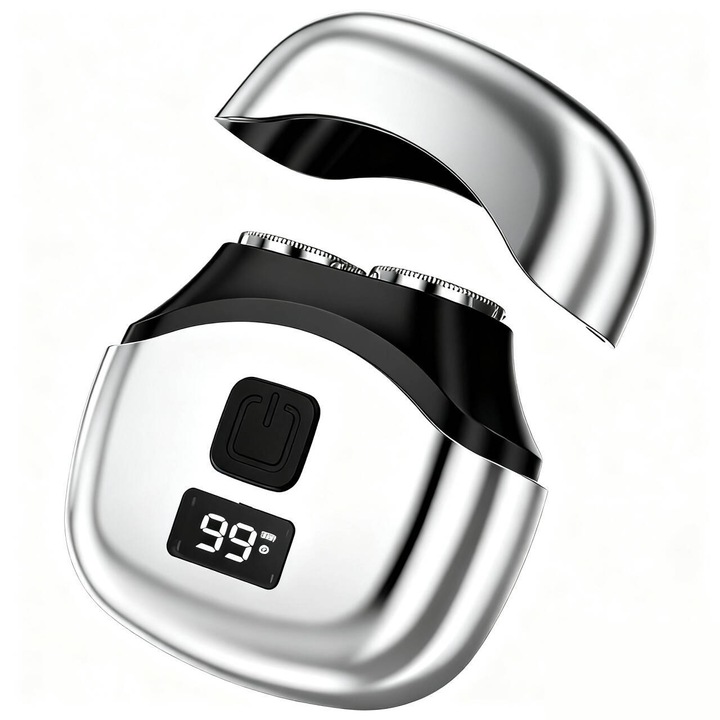 Aparat de ras electric mini portabil cu capete duale detasabile, incarcare rapida Type-C, display LED, 10x5cm