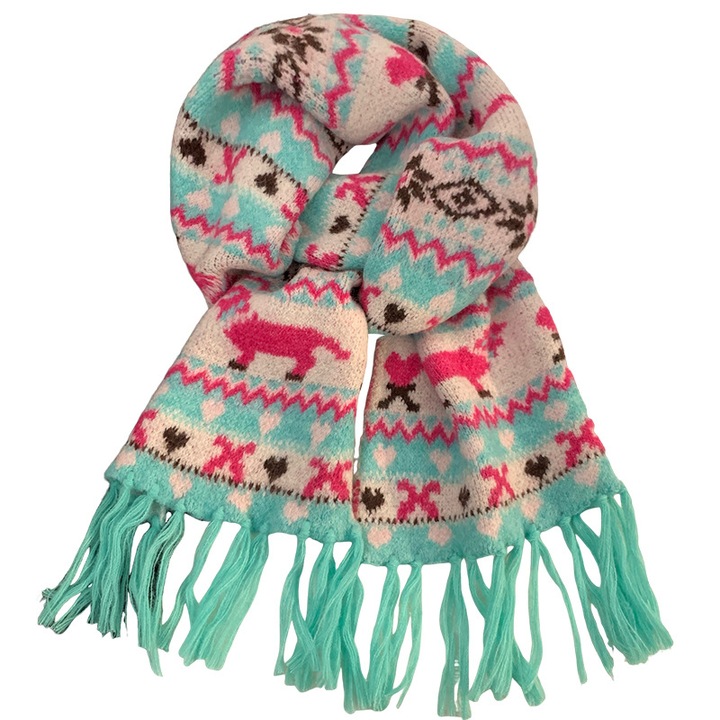 Esarfa Jacquard tricotata cu ciucuri, verde si rosu, set