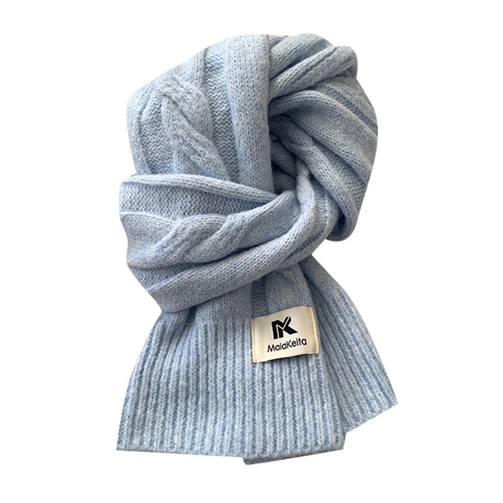 Esarfa tricotata, albastra, 100% lana