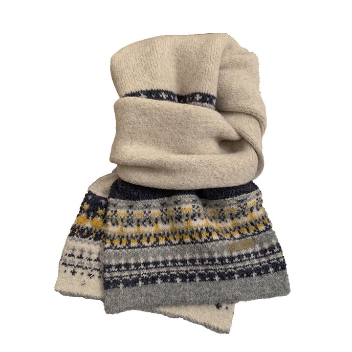 Sárga, bézs kötött sál, női sál szett