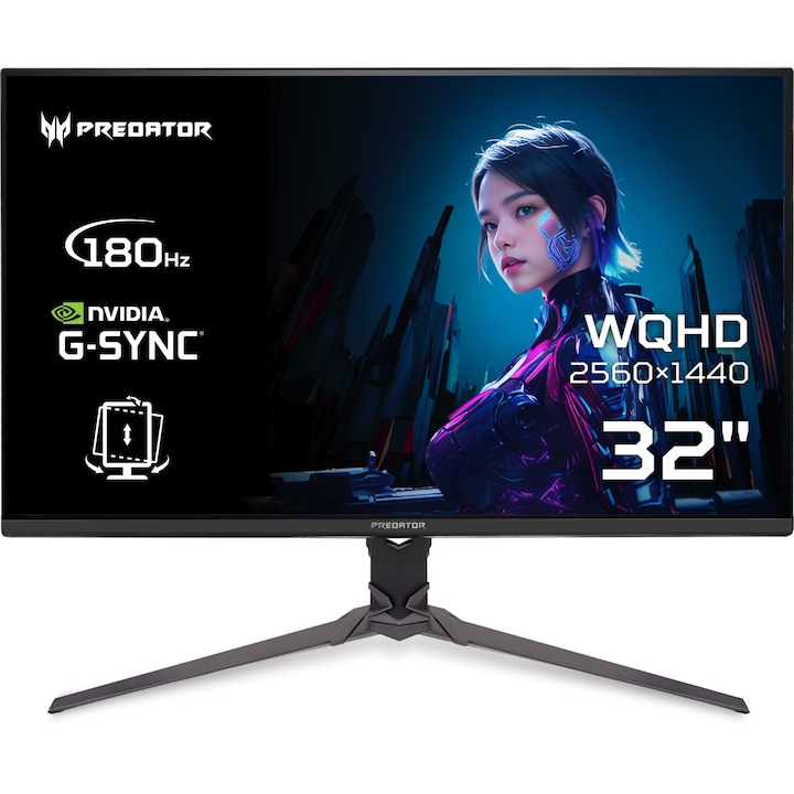 Монитор 31.5'' Acer Predator XB323QU P, IPS, 2560 x 1440, 2 x HDMI 2.0, 1 x DisplayPort 1.4, 1 x Audio Out, Вградени високоговорители 2 x 2W