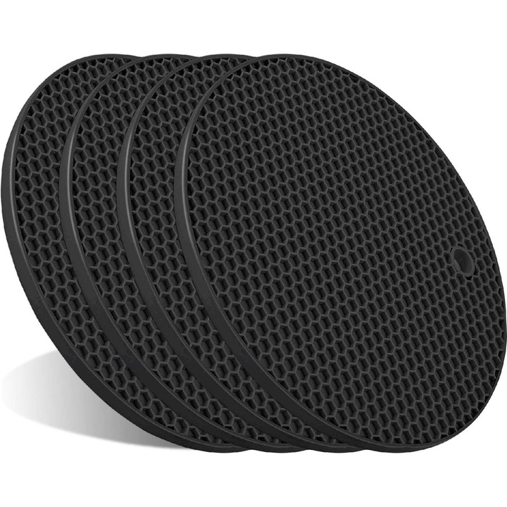 Set de 4 servete anti-arsuri din silicon, negru, 100% silicon de grad alimentar, multifunctional