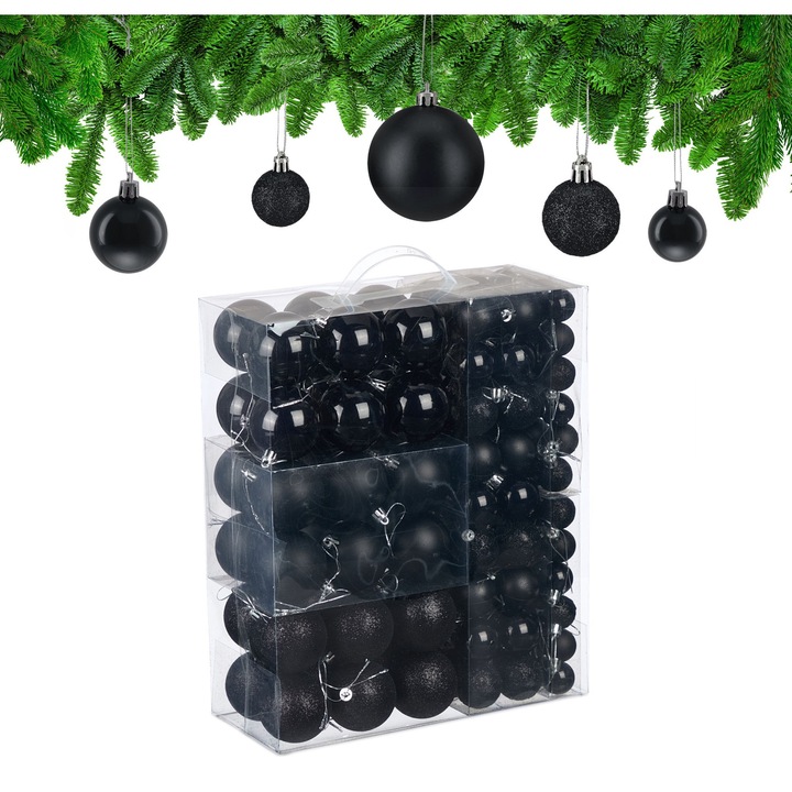 Set 138 Globuri de Craciun, Relaxdays, negru