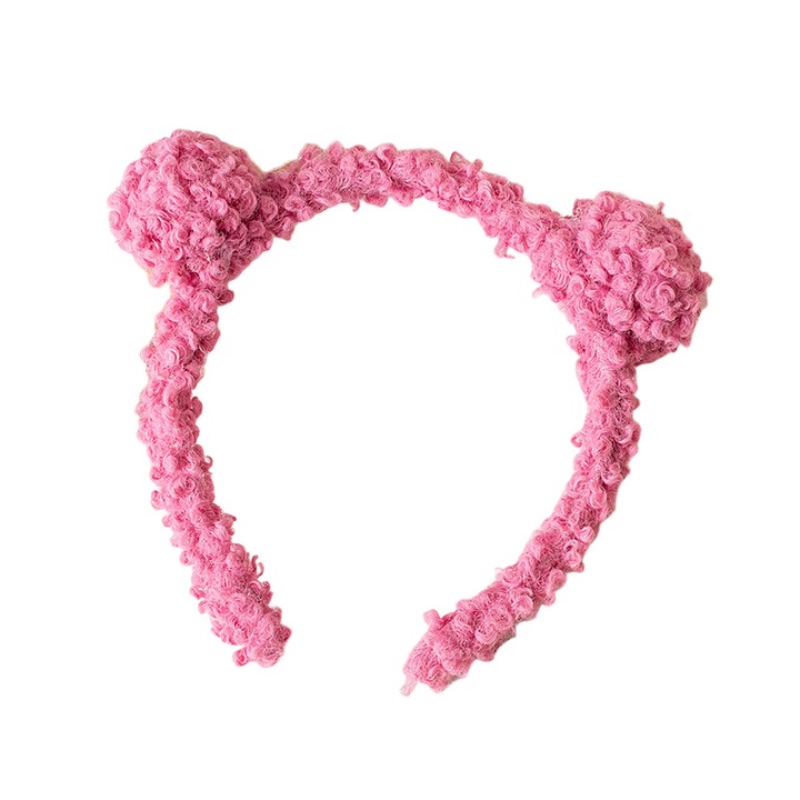 Лента за глава, плюшена, с мечи уши, розова