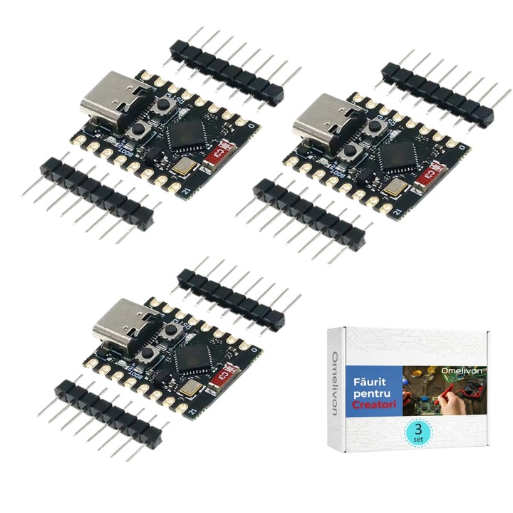 3 db ESP32-C3 lapkészlet, RISC-V 160MHz, WiFi 2.4GHz, BT 5.0, 4MB Flash, 400KB SRAM, Arduino/MicroPython kompatibilis, ideális IoT projektekhez és intelligens alkalmazásokhoz