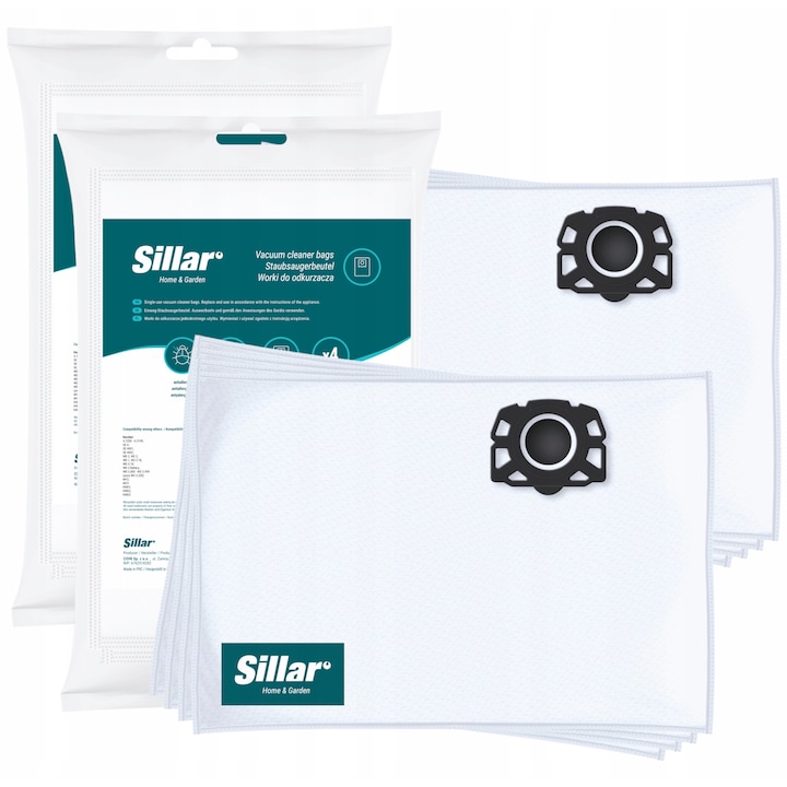 Set 8 saci sintetice pentru aspirator Karcher WD 2 WD 3 KWD2 KWD3 SE4002, inlocuire, sac de filtrare cu sigiliu, Sillar