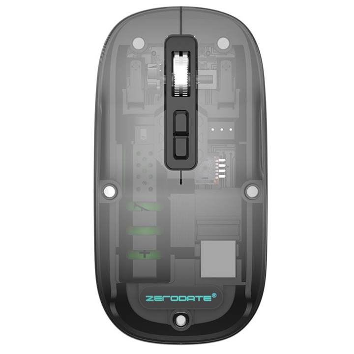 Mouse Wireless Transparent, Iluminare RGB, 2.4GHz, Negru