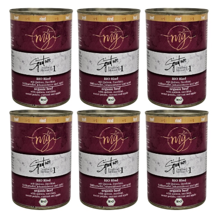 Szett 6 x nedves kutyaeledel 75% bio marhahússal, 410g