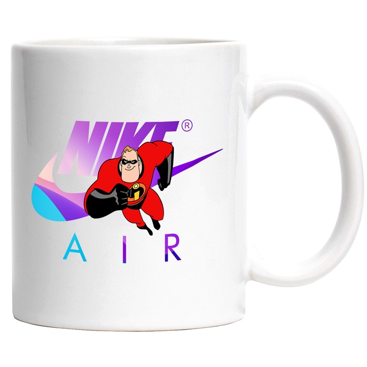 Cana Cu The Incredibles, Cu Textul "Nike Air" - Design 4, Ceramica, 330ML, Cu Maner si Interior Alb