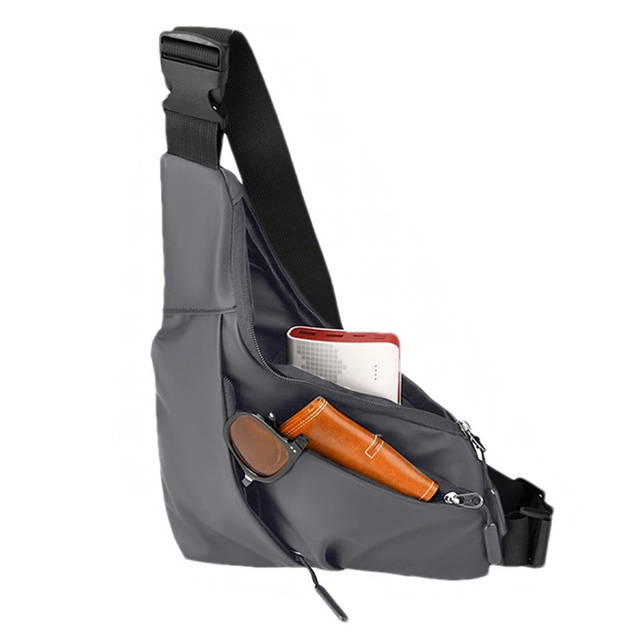 Unisex Crossbody Táska, Sportos Urban, Vízálló Anyag, 4 Rekesz, 32x23x5 cm, Szürke