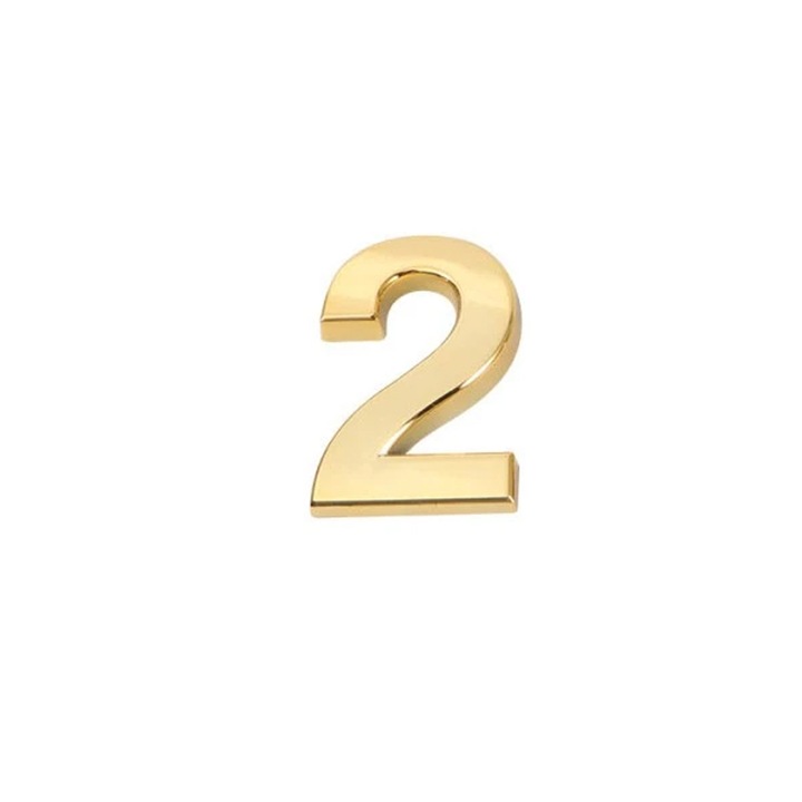 Cifra pentru Usa si Caseta Postala, Design 3D pentru Casa si Vila, Inaltime 7 cm, Culoare Auriu, Model Cifra 2