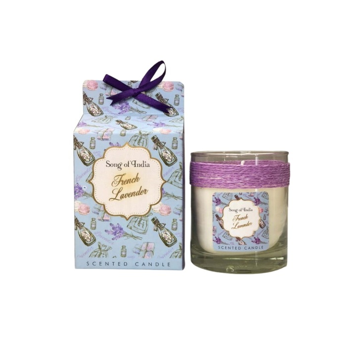 Соева свещ 200гр, Song of India, аромат на френска лавандула, време на горене 50 часа, красива опаковка
