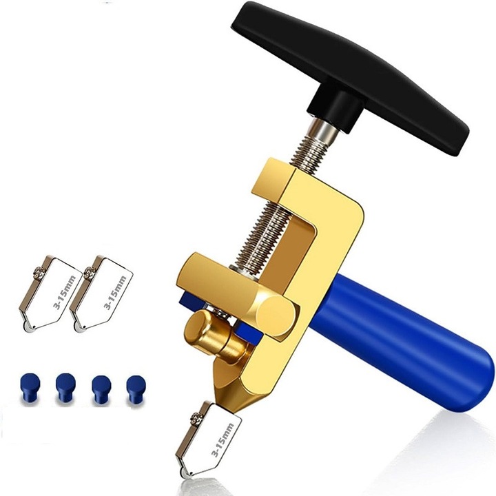 Taietor Profesional Gresie-Sticla 2 in 1 KuviKoo™ | Roata Wolfram 6mm | Taiere Precizie 3-15mm | Cadru Aluminiu Anticoroziv | Pentru Gresie, Faianta, Sticla, Placi Ceramice | Set Unelte Renovare