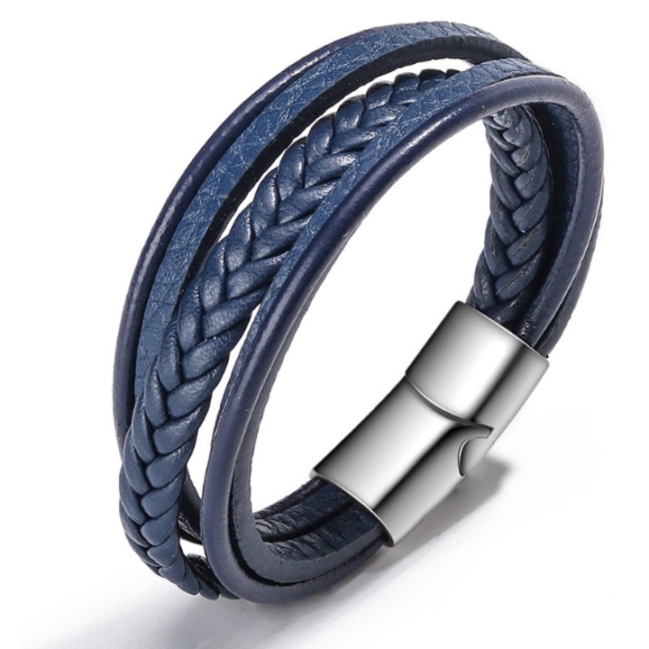 Bratara impletita, 23 cm, granat, cu inchidere magnetica din inox