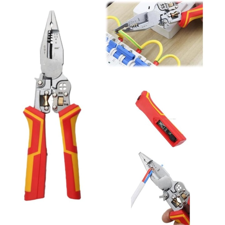 9 az 1-ben többfunkciós fogó kábelcsupaszításhoz, Teljesítménytesztelő funkcióval, áramméréssel, vágással, tekercseléssel, csupaszítással, Alapvető eszközök villanyszerelőknek, barkácsolóknak és profiknak