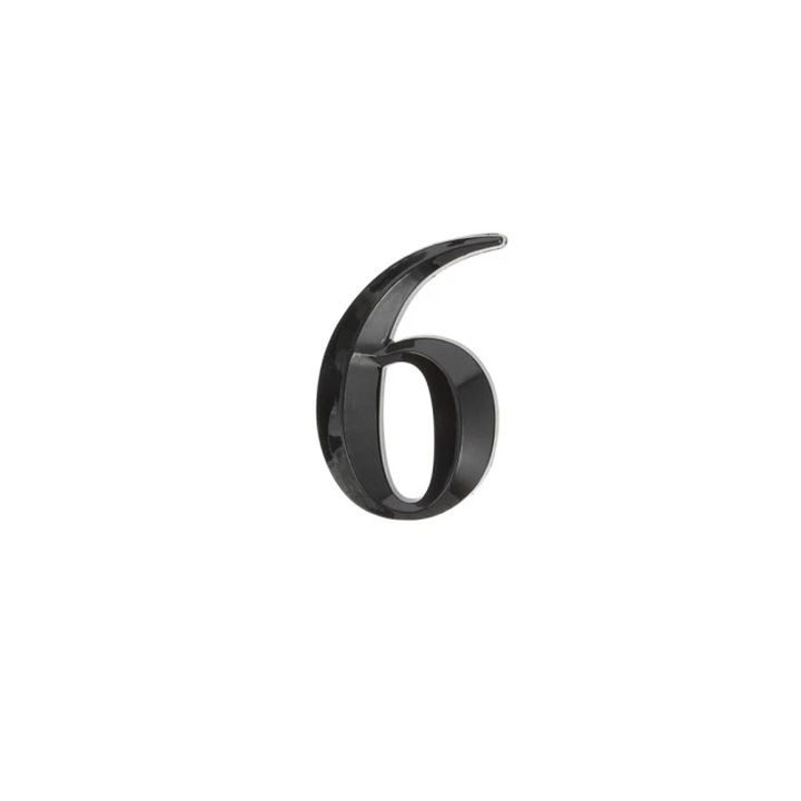 Szám ajtóra és postaládára, 3D design házhoz és villához, 7 cm magas, fekete szín, 6-os szám modell