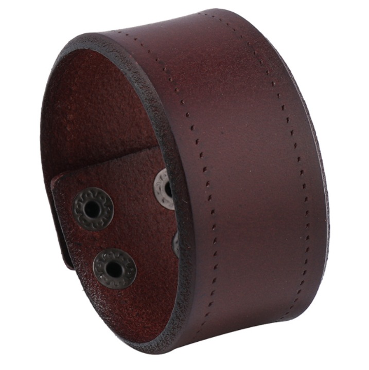 Bratara din piele naturala, 23x3.8cm, maro, ajustabila