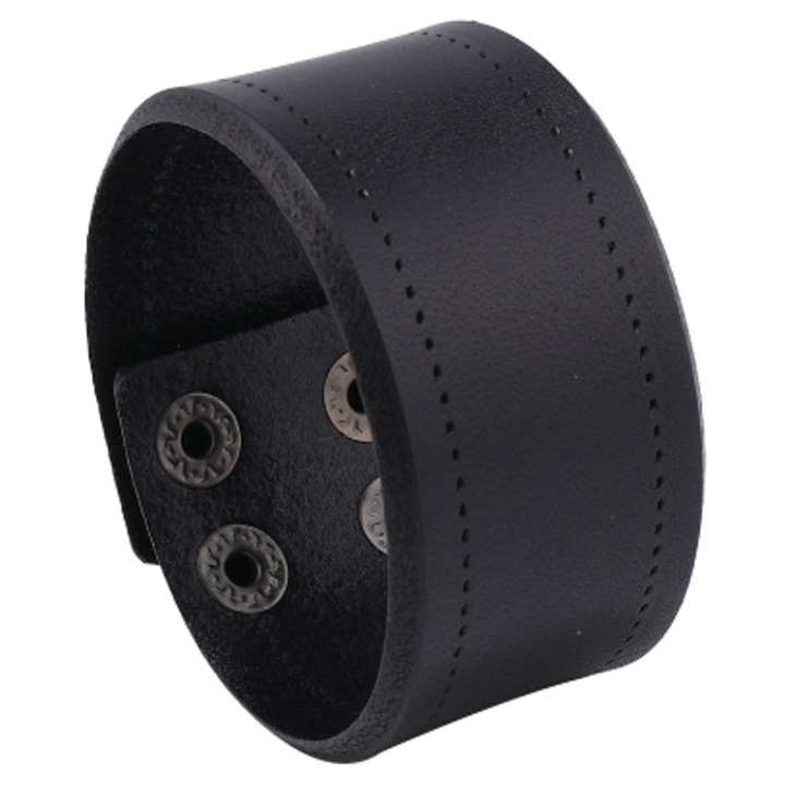 Bratara din piele naturala neagra, 23x3,8cm, cu inchidere metalica, pentru barbati