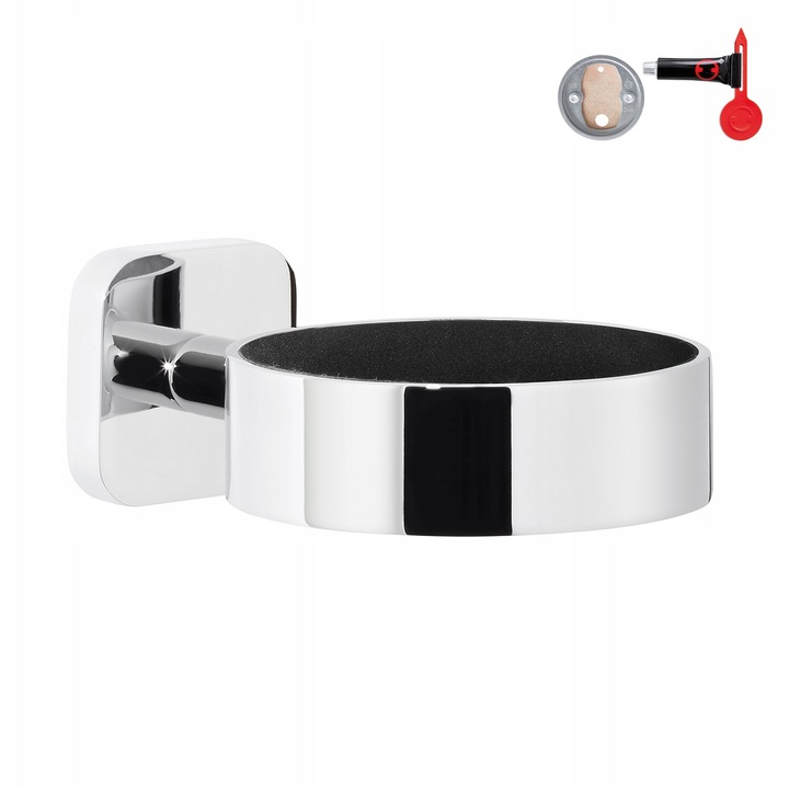 Suport pentru uscator de par tesa, fara gaurire, design modern, cromat, 50mm x 86mm x 130mm, set complet