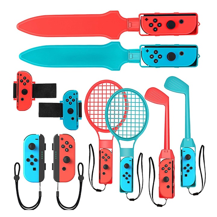 Комплект аксесоари за спорт Switch 10 в 1, Duueyct, за Nintendo Switch и OLED, Много подходящ за забавление и фитнес у дома, Многоцветен