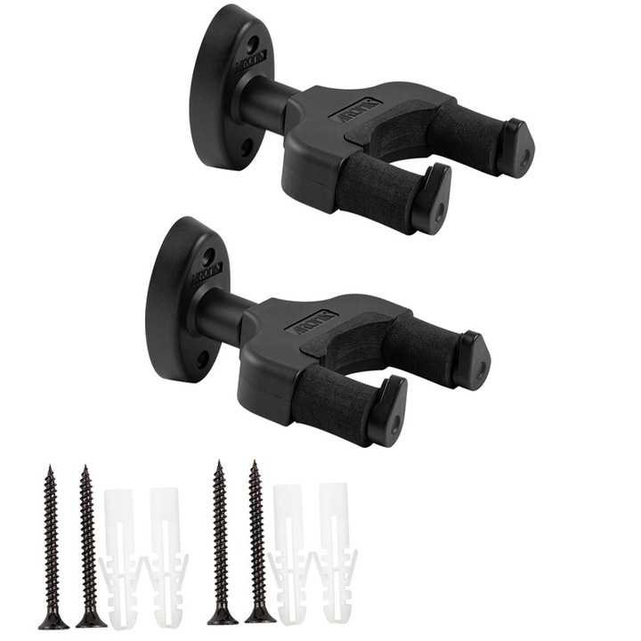 Set 2 Suport de Perete, Rqiurpn, Protectie Din Burete, Ajustabil, Mecanism de Blocare, pentru Chitares si Alte Instrumente cu Coarde, Negru