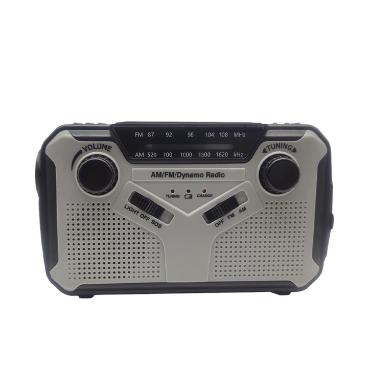 Radio Portabil Camping, Duueyct, Lampa LED, 4 Metode de Incarcare, pentru Calamitati Naturale, Cutremure, Furtuni, cu Dinam, Lanterna, Powerbank 2500 mAh, Alarma SOS, Negru