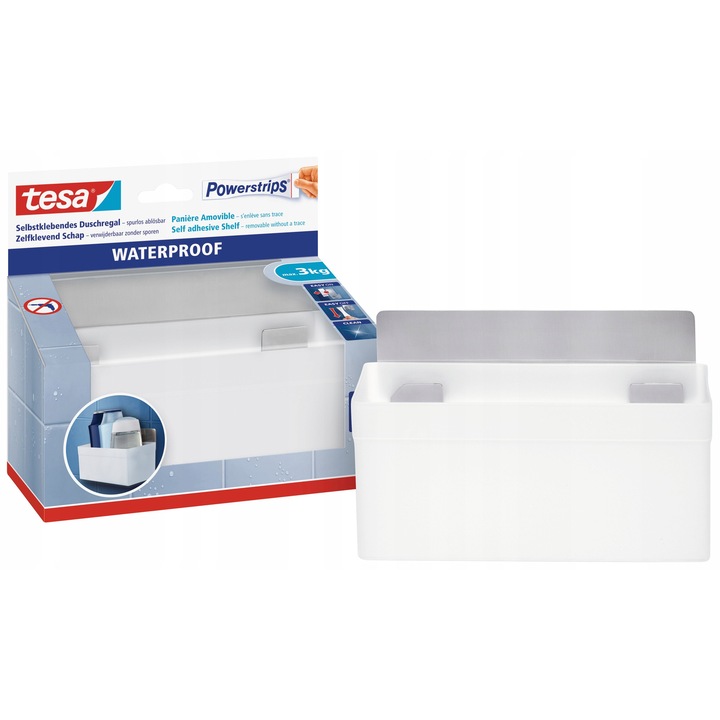 Polka metalica autoadeziva tesa Powerstrips, waterproof, 100x193,4x86,8mm, alb, 1 set