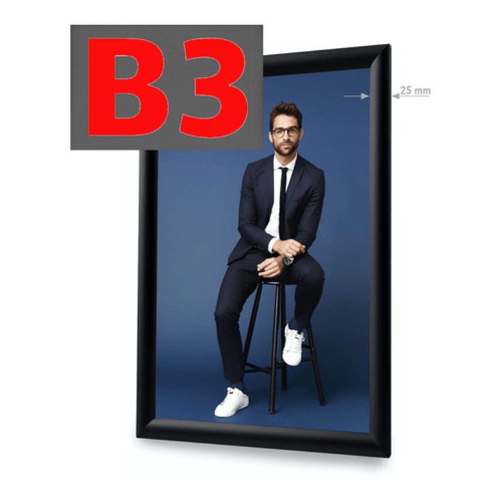 Rama de afisare Media Display OWZ Standard B3, 353x500mm, neagra, set complet cu accesorii de montaj