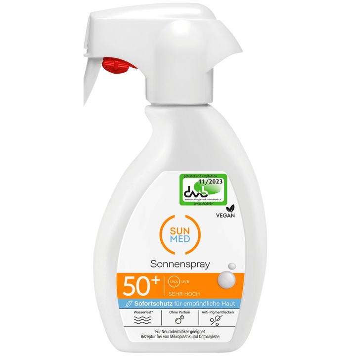 Слънцезащитен спрей Sun Med Sonnenspray SPF 50+, 220 мл, за деца, веган формула, водоустойчив
