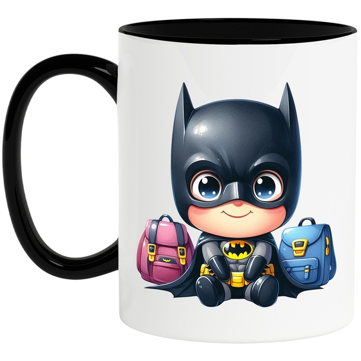 Cana Cu Batman – Cavaler Intunecat Aventuros, Cadou Amuzant si Fermecator, Ceramica, 330ML, Cu Maner si Interior Negru
