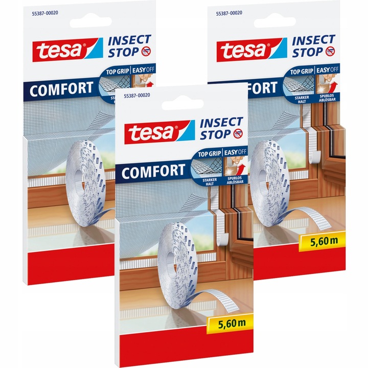 Самозалепваща лента за комарник tesa 5,6м бяла x3