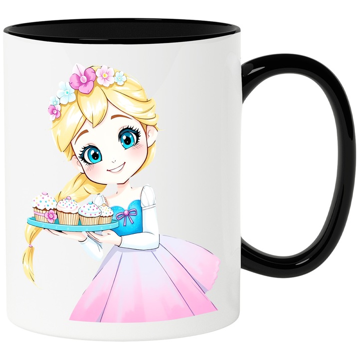 Cana Cu Elsa – Erou Iconic si Nostalgic, Cadou Special si Aventuros, Ceramica, 330ML, Cu Maner si Interior Negru