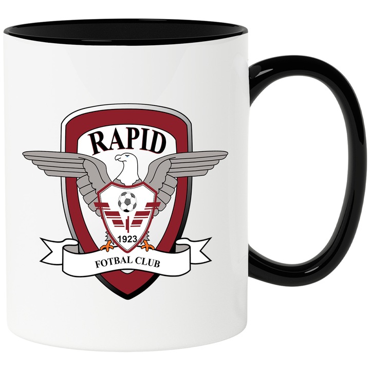 Cana Cu FC Rapid Bucuresti - Emblema Echipa Sportiva, Fotbal, Ceramica, 330ML, Cu Maner si Interior Negru