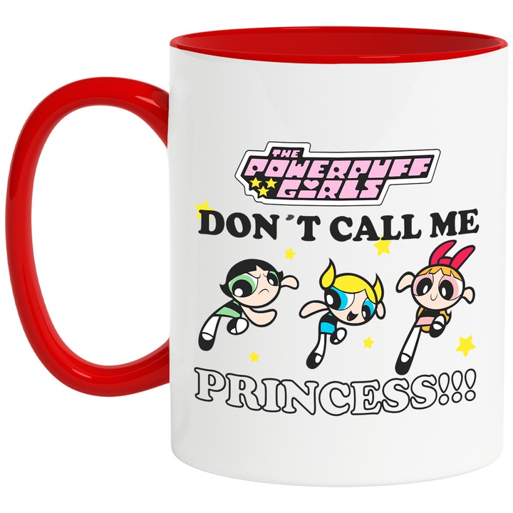 Cana Cu Fetitele Powerpuff – Eroine Nostalgice si Vesel, Cadou Special si Aventuros, Ceramica, 330ML, Cu Maner si Interior Rosu