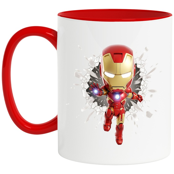 Cana Cu Iron Man – Scanteia Invincibila – Putere, Curaj si Spirit, Ceramica, 330ML, Cu Maner si Interior Rosu