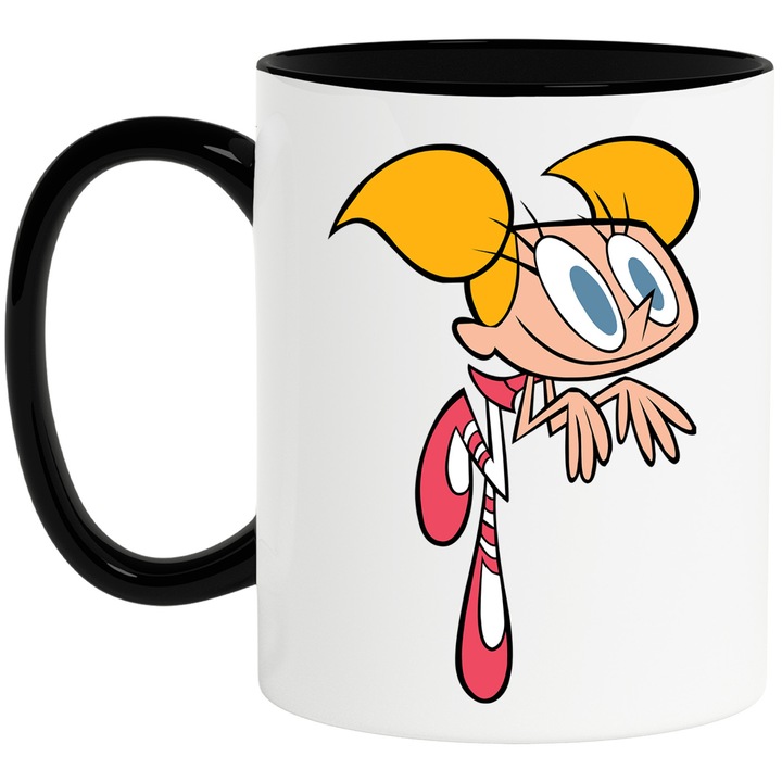 Cana Cu Laboratorul Lui Dexter Dee Dee – Haos Stralucitor – Aventura, Curiozitate si Emotie, Ceramica, 330ML, Cu Maner si Interior Negru