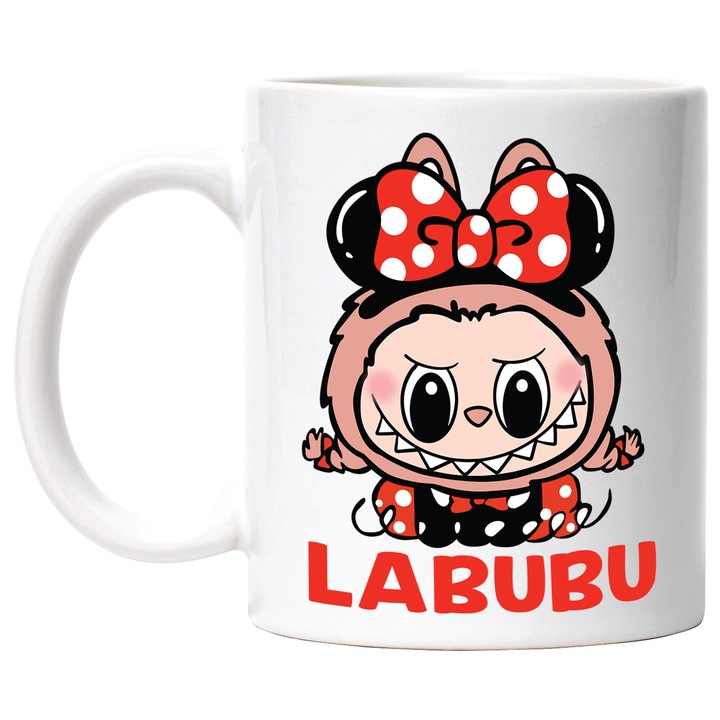 Cana Cu Labubu – Magia Zambetelor – Aventura, Curaj si Emotie, Ceramica, 330ML, Cu Maner si Interior Alb