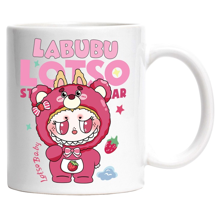 Cana Cu Labubu – Cufarul Fermecat – Prietenie, Aventura si Distractie, Ceramica, 330ML, Cu Maner si Interior Alb