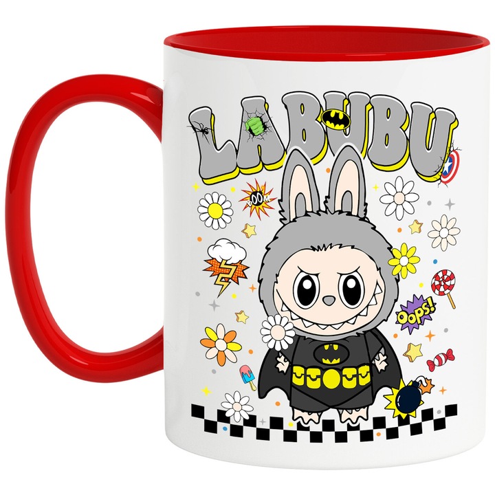 Cana Cu Labubu – Aventura si Magie – Emotie, Prietenie si Energie, Ceramica, 330ML, Cu Maner si Interior Rosu