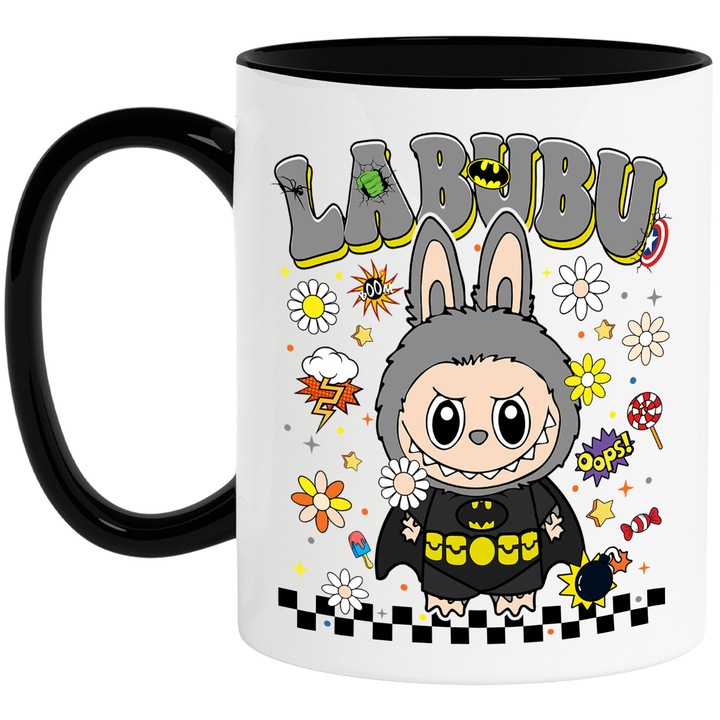 Cana Cu Labubu – Aventura si Magie – Emotie, Prietenie si Energie, Ceramica, 330ML, Cu Maner si Interior Negru